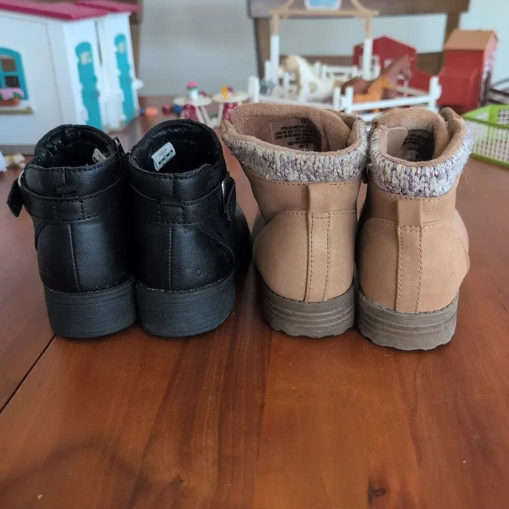OshKosh Girls Boots - Black and Tan and cat and Jack brown boots - sz 12 bundle